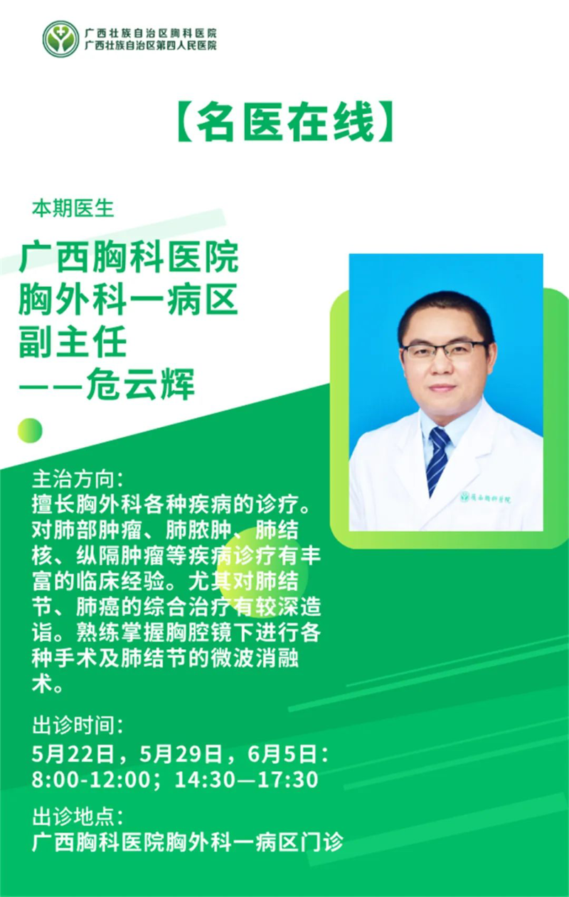 【名医在线】广西胸科医院胸外科一病区副主任危云辉